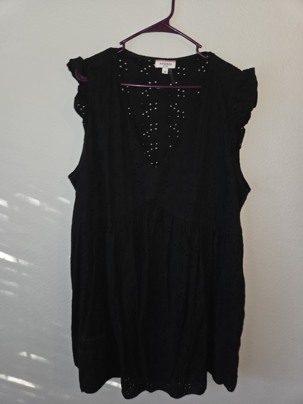 Andree Black Eyelet V-Neck Sleeveless Dress